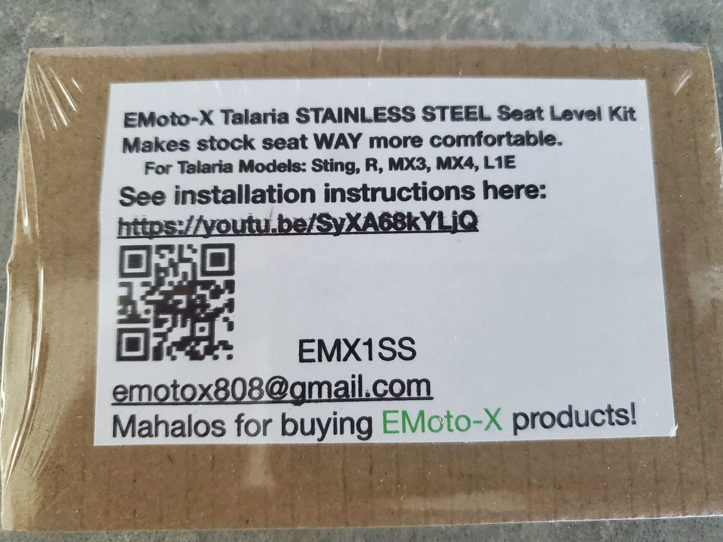 EMoto-X Talaria Sting Sitzhöhen-Kit Edelstahl MX3, MX4, MX5, L1E